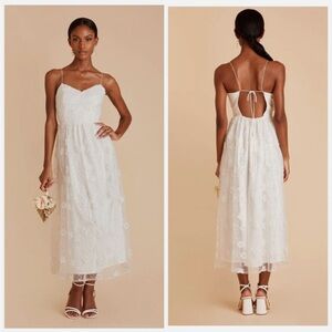 Birdy Grey White Lace Midi Dress with Spaghetti Straps